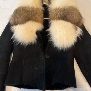 Genuine Leather Jacket with Real Fur Collar – Black